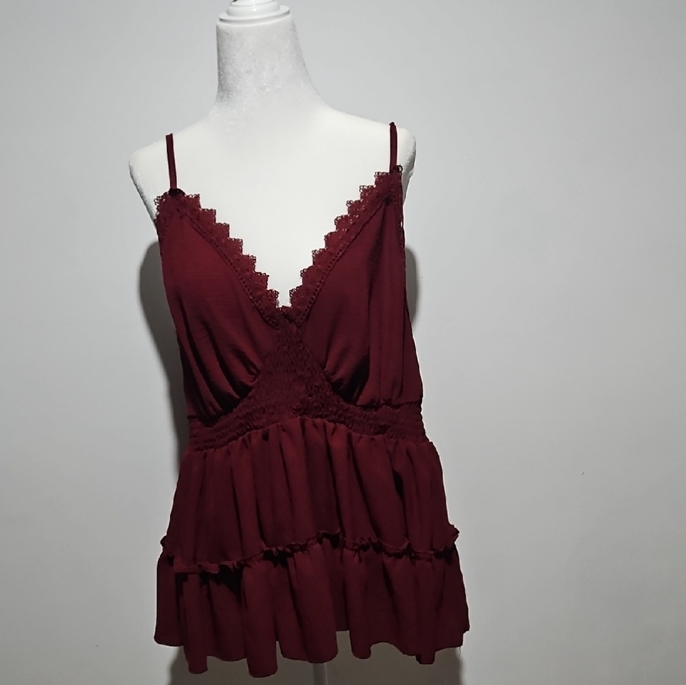 SHEIN Burgundy Lace Trim Camisole